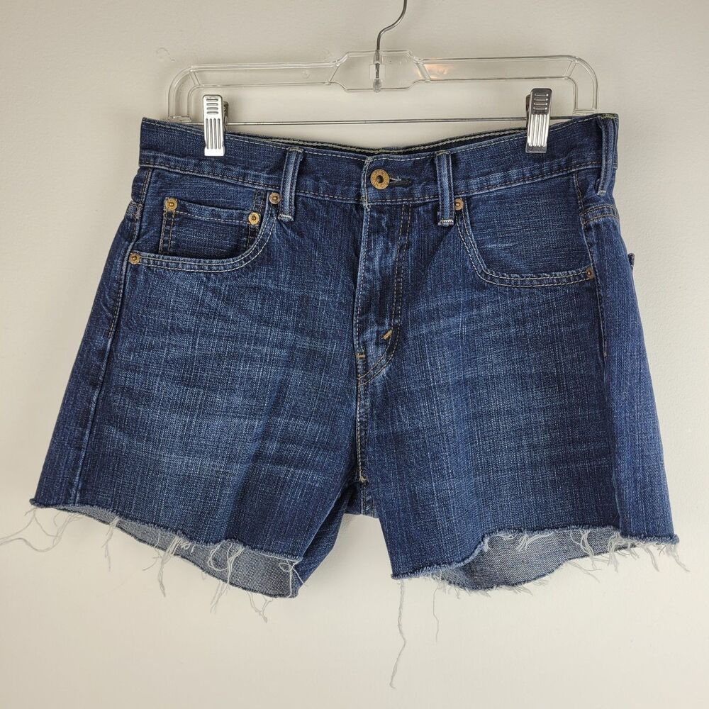 Levi’s Shorts Size 30 Cutoff 569 Dark Denim Mid Rise Distressed Frayed Hem Y2K